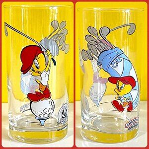 Vintage 1998 WARNER BROS Smuckers x Looney Tunes Colab Tweety Bird Golf Glass